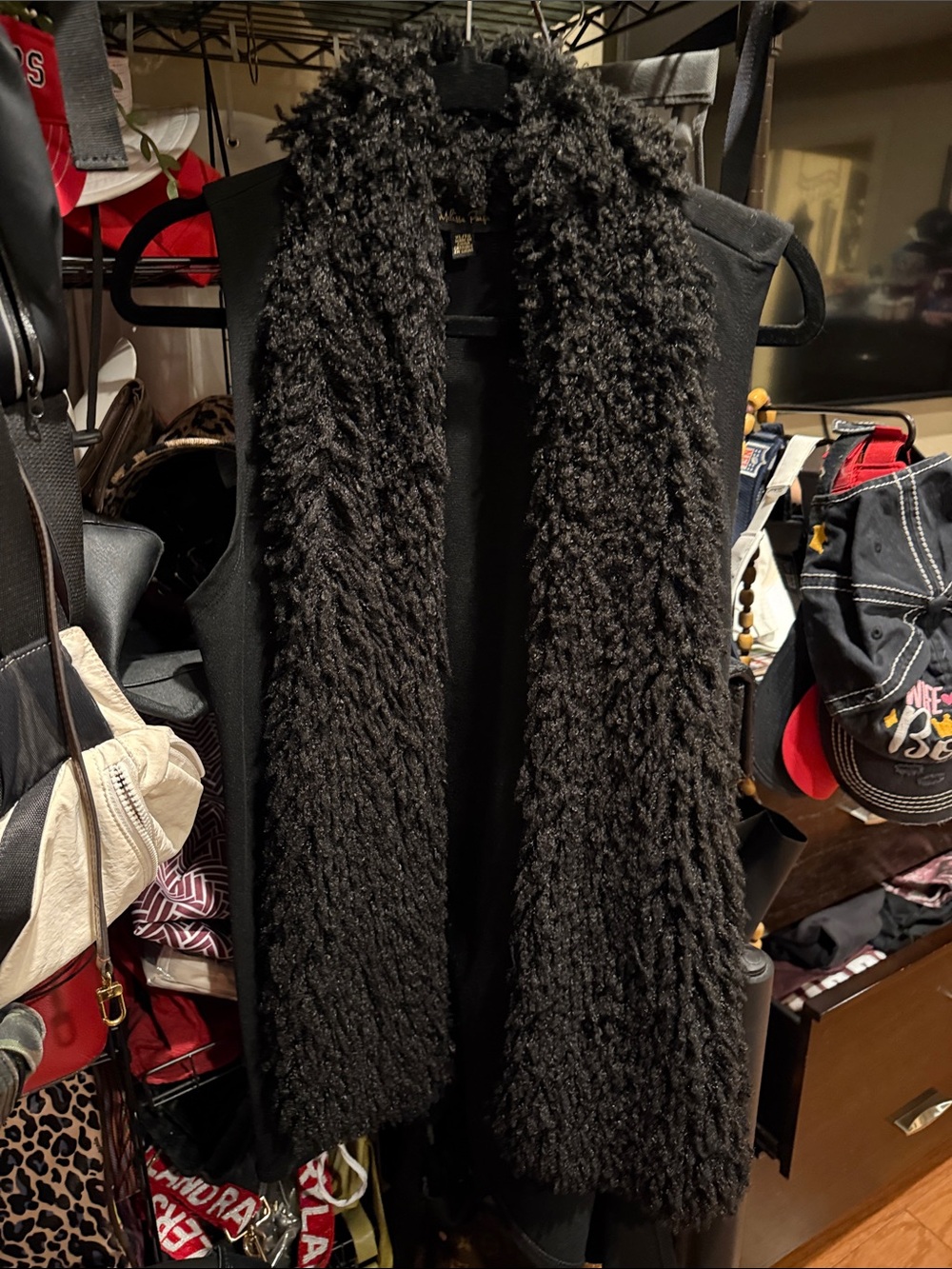 Melissa Paige Black Faux Fur Trim Vest